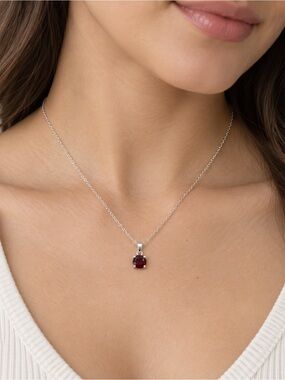 Petite Garnet Pendant 925 Silver Round Red Gemstone Charm ONLY January #629